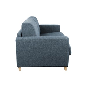 Canapé convertible 3 places en tissu bleu et bois clair avec matelas graham