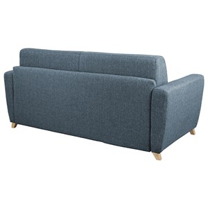 Canapé convertible 3 places en tissu bleu et bois clair avec matelas graham