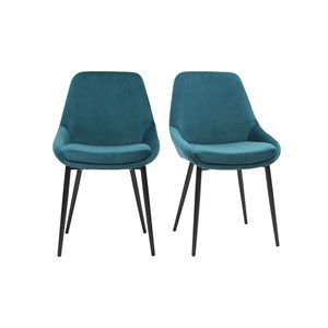 Chaises en tissu velours bleu pétrole et métal noir (lot de 2) holo