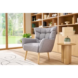 Fauteuil en tissu gris clair et bois clair avery