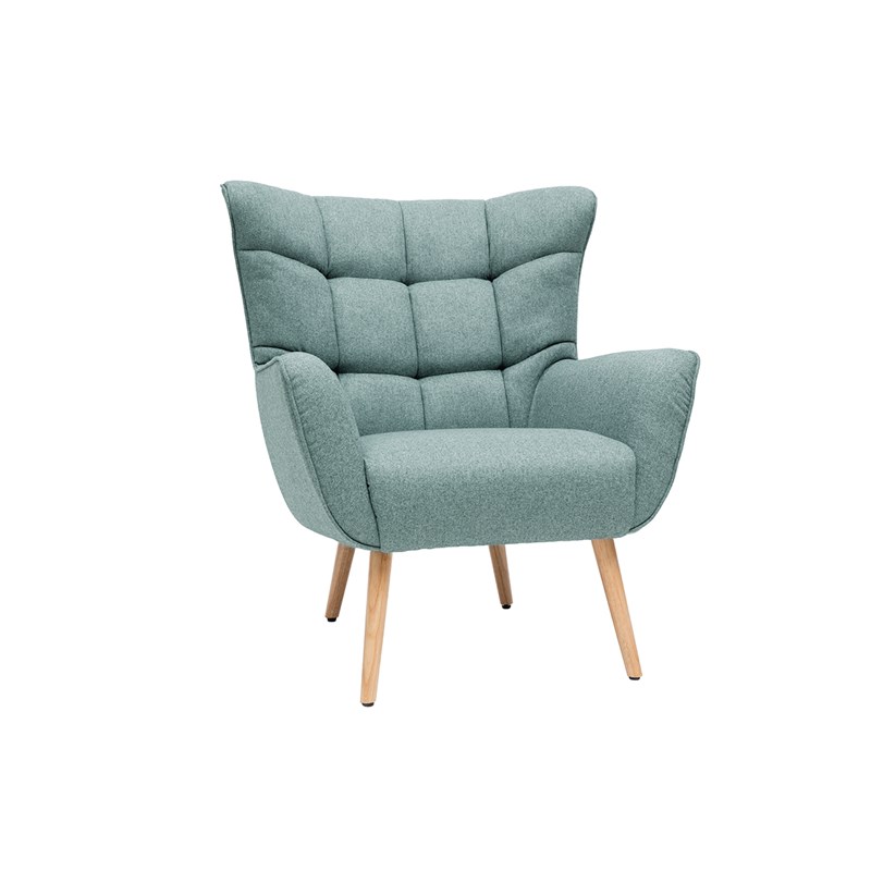 Fauteuil en tissu vert de gris et bois clair avery