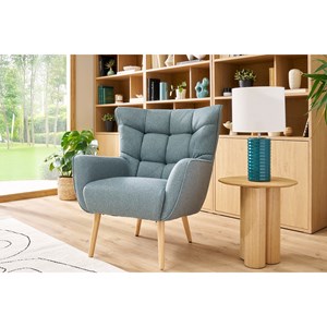 Fauteuil en tissu vert de gris et bois clair avery