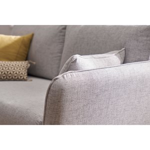 Canapé 3 places en tissu gris clair chiné et bois clair creep