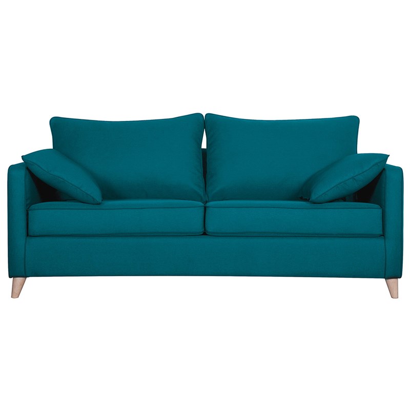 Miliboo - Canapé convertible 3 places en tissu bleu canard avec matelas papel