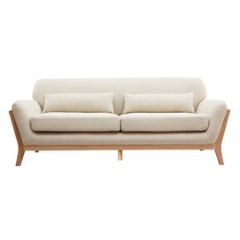 Canapé 3 places en tissu beige et bois clair yoko