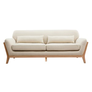 Canapé 3 places en tissu beige et bois clair yoko