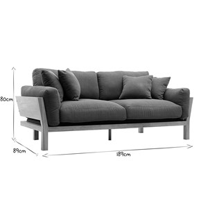 Canapé déhoussable 3 places en tissu vert kaki et bois clair kyo
