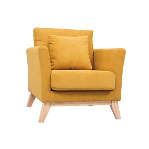 Fauteuil déhoussable en tissu effet velours jaune moutarde et bois clair oslo