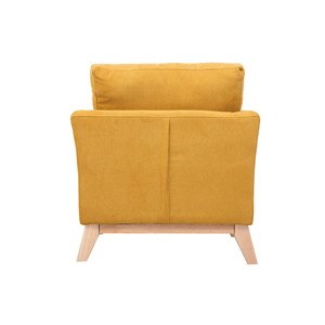 Fauteuil déhoussable en tissu effet velours jaune moutarde et bois clair oslo