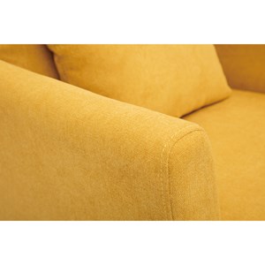 Fauteuil déhoussable en tissu effet velours jaune moutarde et bois clair oslo