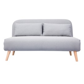 Banquette convertible 2 places en tissu gris clair et bois clair amiko