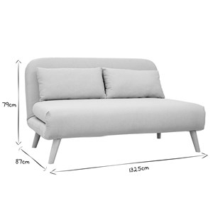 Banquette convertible 2 places en tissu gris clair et bois clair amiko