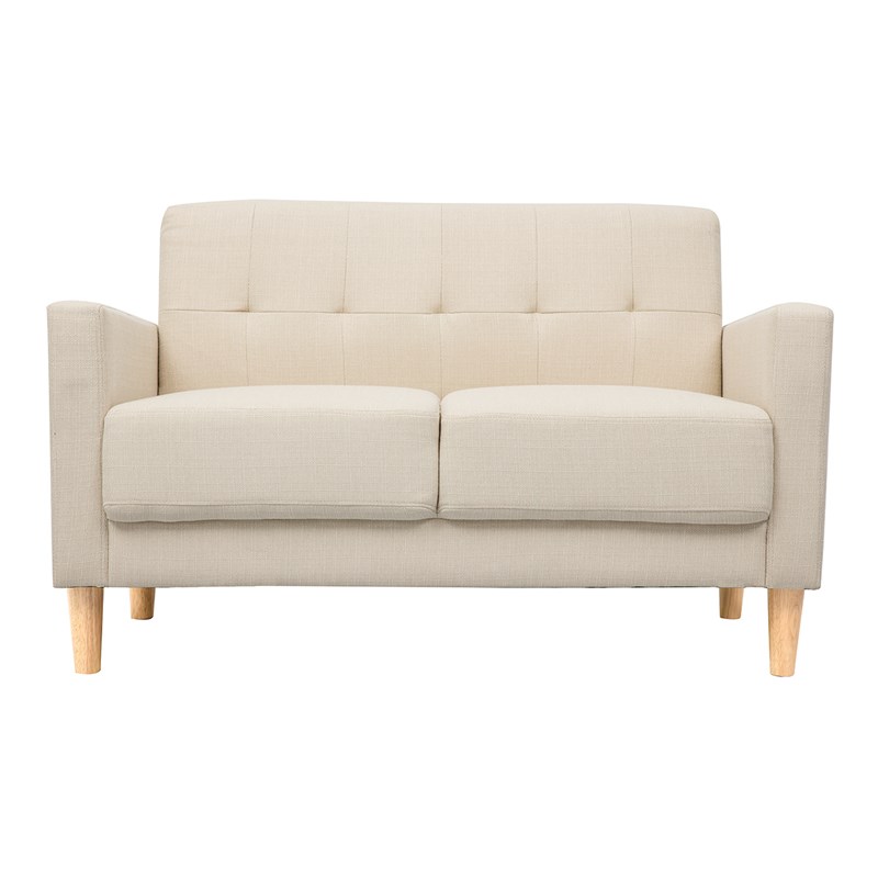 Canapé 2 places en tissu beige et bois clair moon