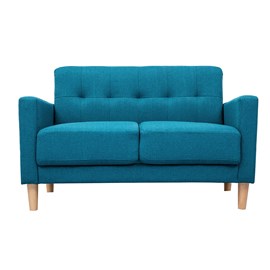 Canapé 2 places en tissu bleu canard et bois clair moon