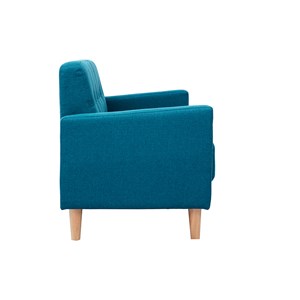 Canapé 2 places en tissu bleu canard et bois clair moon