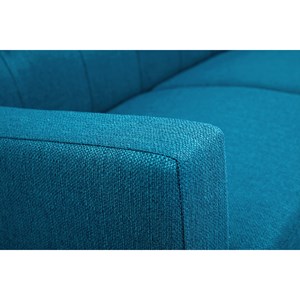 Canapé 2 places en tissu bleu canard et bois clair moon