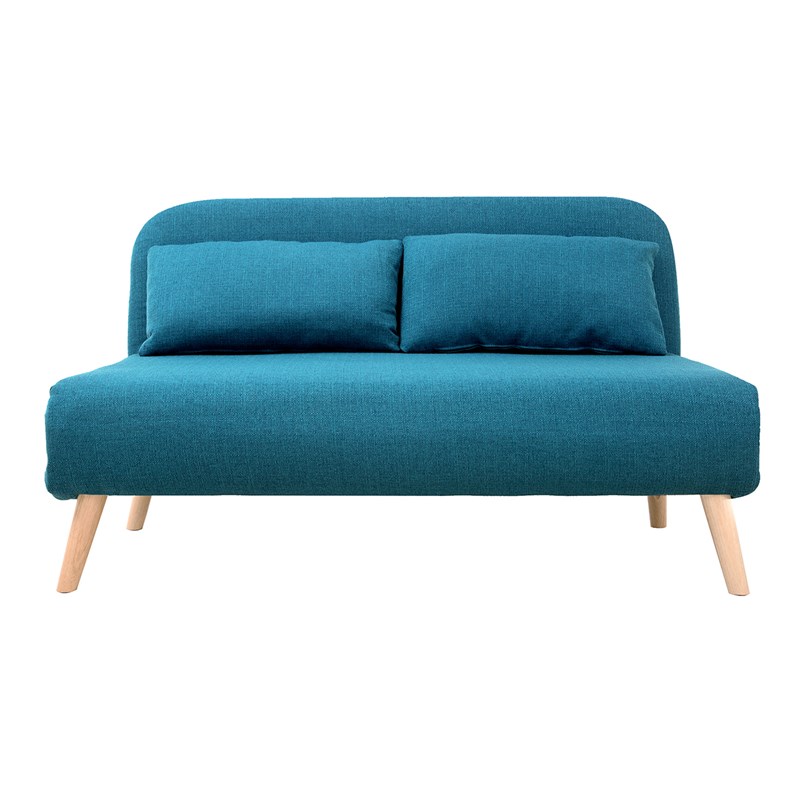 Miliboo - Chauffeuse 2 places convertible en tissu bleu canard et bois clair amiko