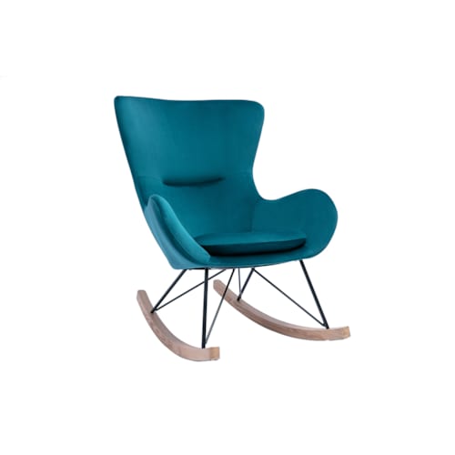 Miliboo - Rocking chair en tissu velours bleu canard, métal noir et bois clair eskua
