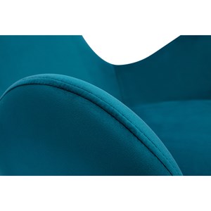 Rocking chair en tissu velours bleu canard, métal noir et bois clair eskua