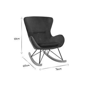 Rocking chair en tissu velours bleu canard, métal noir et bois clair eskua