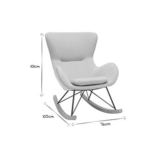 Rocking chair en tissu gris clair, métal noir et bois clair eskua