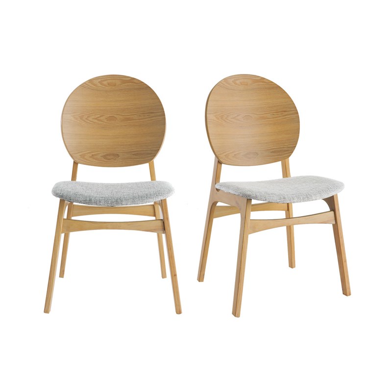 Chaises en bois clair et tissu gris clair (lot de 2) elton