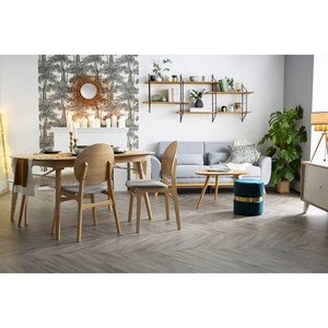 Chaises en bois clair et tissu gris clair (lot de 2) elton