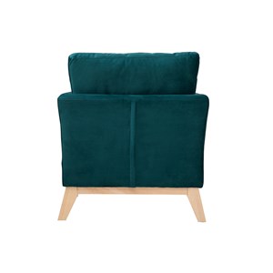 Fauteuil déhoussable en tissu velours bleu pétrole et bois clair oslo