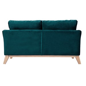 Canapé déhoussable 2 places en tissu velours bleu pétrole et bois clair oslo