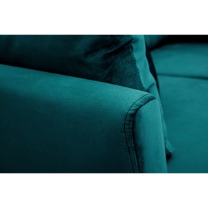 Canapé déhoussable 2 places en tissu velours bleu pétrole et bois clair oslo