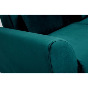 Canapé 2 places en tissu velours bleu pétrole et bois clair ektor