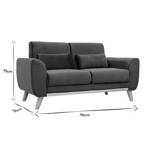 Canapé 2 places en tissu velours bleu pétrole et bois clair ektor