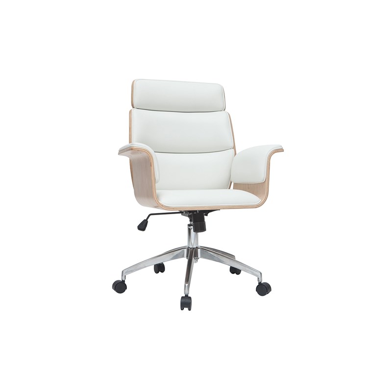 Miliboo - Fauteuil de bureau à roulettes blanc, bois clair et acier chromé elon
