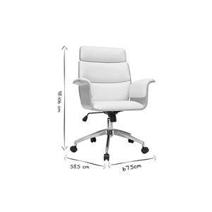 Fauteuil de bureau à roulettes blanc, bois clair et acier chromé elon