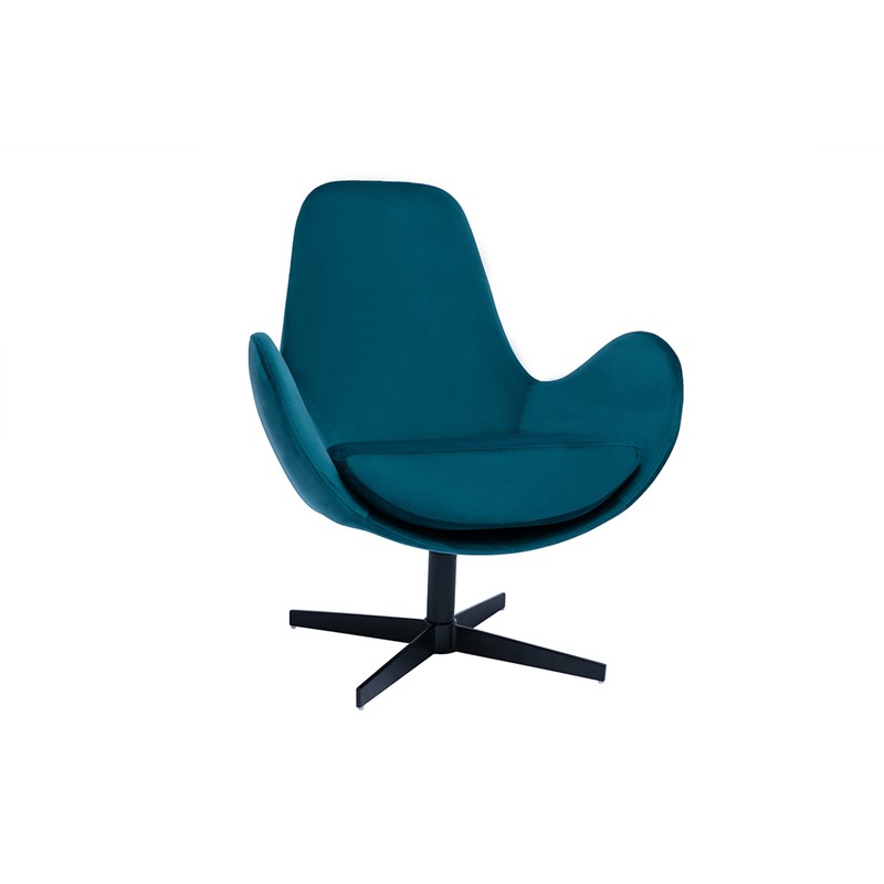 Miliboo - Fauteuil pivotant en tissu velours bleu canard et métal noir andy