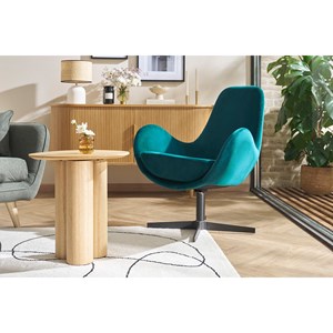 Fauteuil pivotant en tissu velours bleu canard et métal noir andy