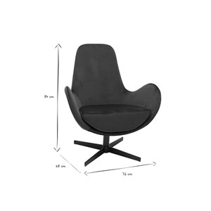 Fauteuil pivotant en tissu velours bleu canard et métal noir andy