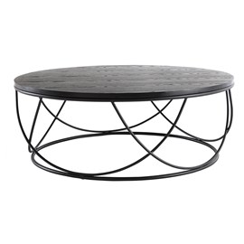 Table basse ronde bois noir et métal noir d80 cm lace