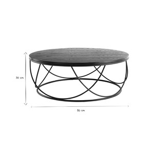 Table basse ronde bois noir et métal noir d80 cm lace