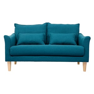 Canapé 2 places en tissu bleu canard et bois clair kate