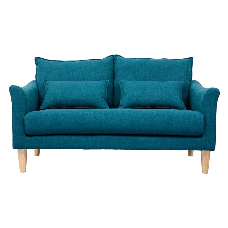 Canapé 2 places en tissu bleu canard et bois clair kate