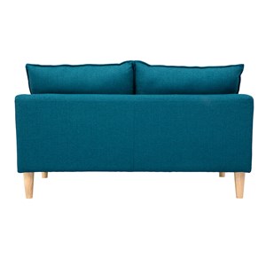 Canapé 2 places en tissu bleu canard et bois clair kate