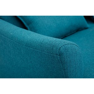 Canapé 2 places en tissu bleu canard et bois clair kate