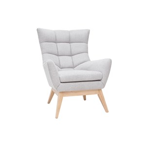 Fauteuil en tissu effet velours texturé gris clair et bois clair brody