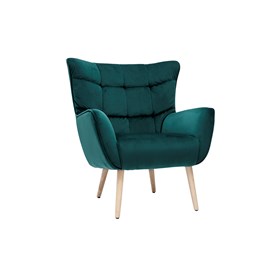 Fauteuil en tissu velours bleu pétrole et bois clair avery