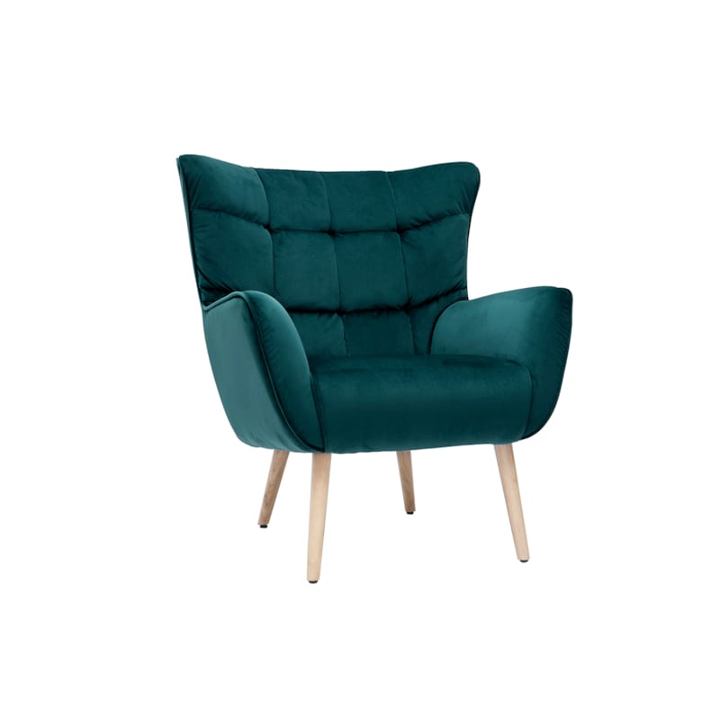 Miliboo - Fauteuil en tissu velours bleu pétrole et bois clair avery