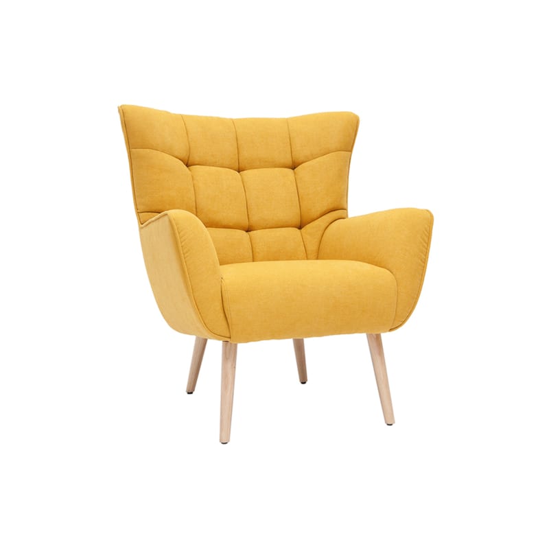 Miliboo - Fauteuil en tissu effet velours jaune moutarde et bois clair avery