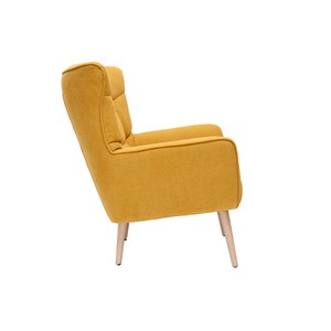Fauteuil en tissu effet velours jaune moutarde et bois clair avery