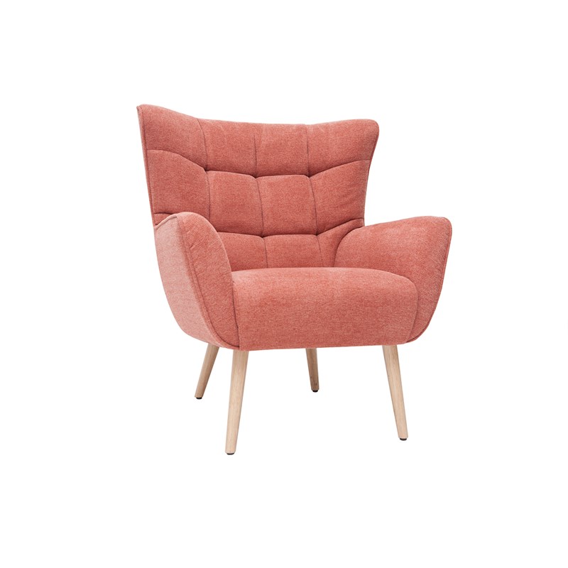 Fauteuil en tissu effet velours texturé terracotta et bois clair avery