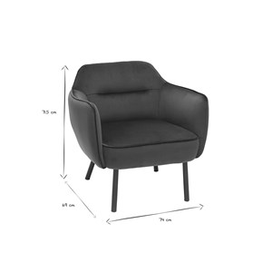 Fauteuil en tissu velours bleu pétrole et métal noir laurens